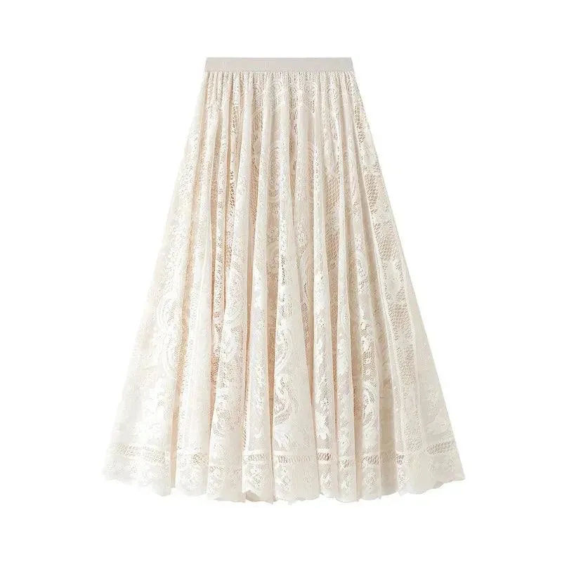 Lace Skirt Solid Color A-Line Women’s Casual Skirt