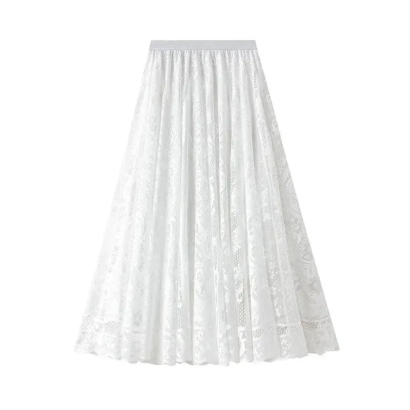 Lace Skirt Solid Color A-Line Women’s Casual Skirt