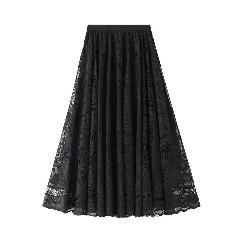 Lace Skirt Solid Color A-Line Women’s Casual Skirt