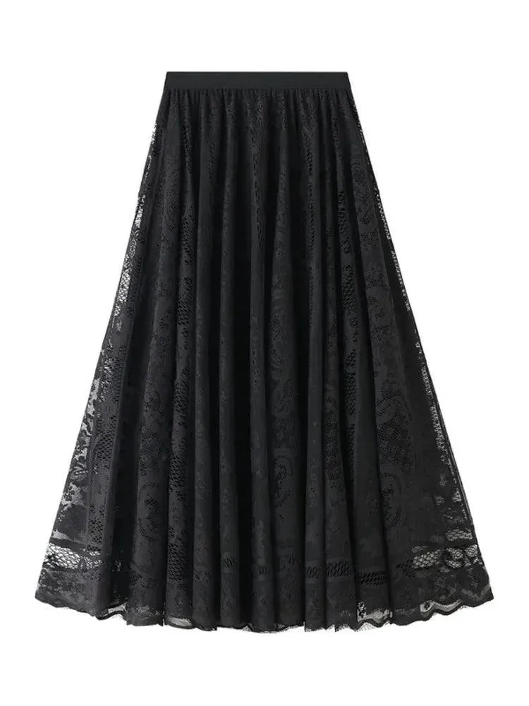 Lace Skirt Solid Color A-Line Women’s Casual Skirt