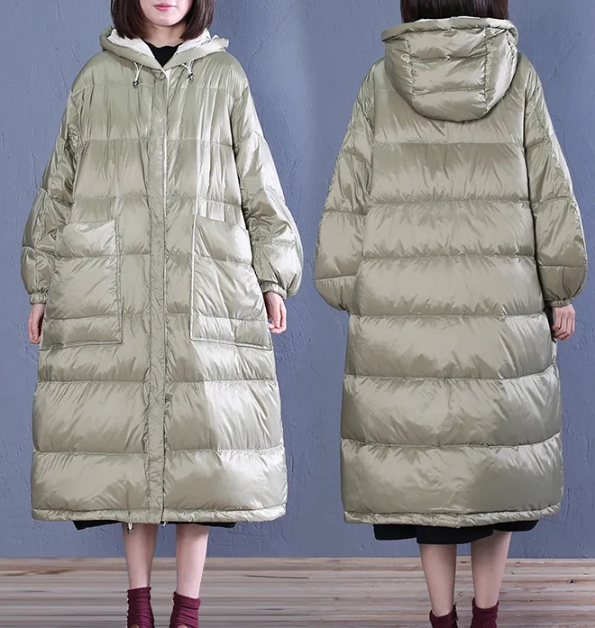 Large Pockets Puffer Coat A-line Casual Long Hooded Winter Women Down Jacket 53002