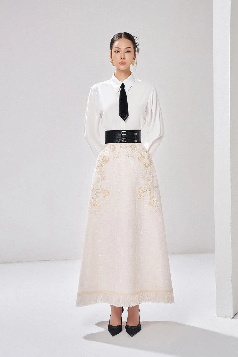 Londyn A-line Embroidered Polyester Ankle Length Skirt