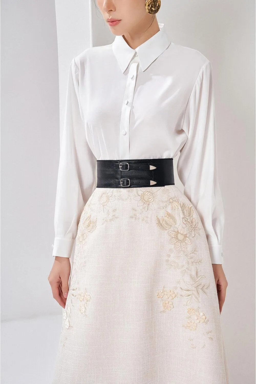 Londyn A-line Embroidered Polyester Ankle Length Skirt