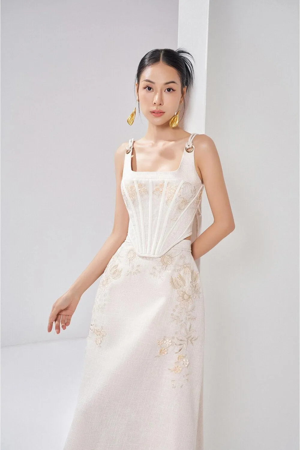 Londyn A-line Embroidered Polyester Ankle Length Skirt