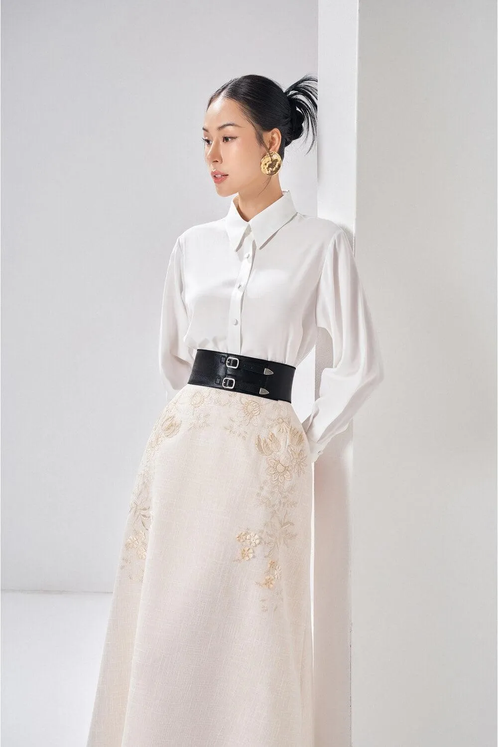 Londyn A-line Embroidered Polyester Ankle Length Skirt