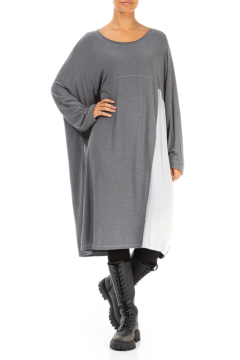 Loose Boxy Silver Cotton Tunic Dress