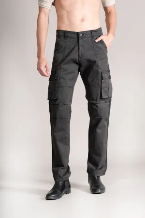 Men Dark Grey Solid Casual Cargo Pant