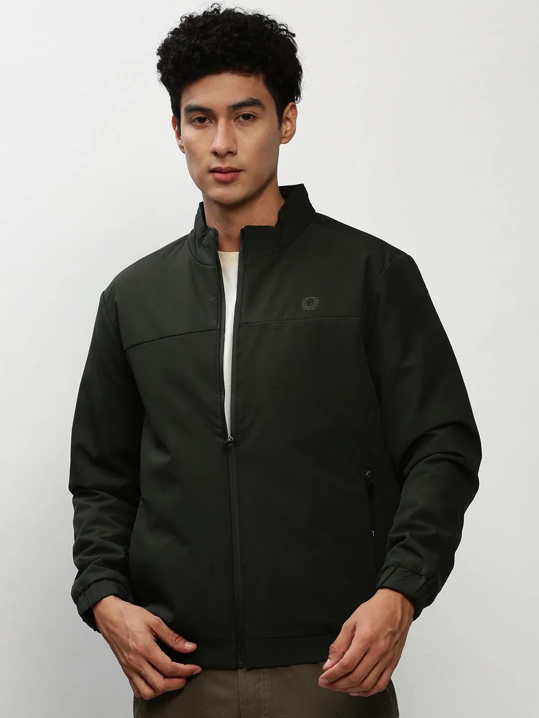 Men Green Solid Casual Bomber Jackets