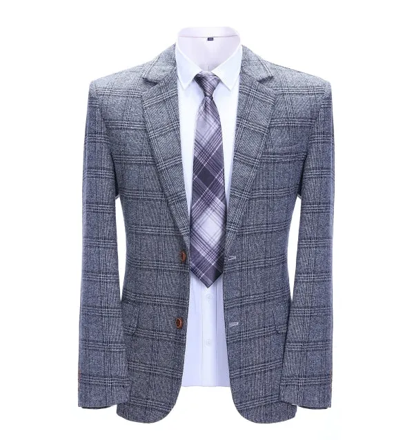 Men's 2 Pieces Formal Grey Plaid Notch Lapel Tuxedos for Wedding(Blazer Pants)