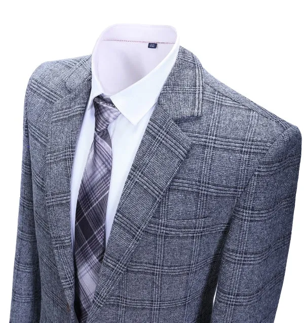 Men's 2 Pieces Formal Grey Plaid Notch Lapel Tuxedos for Wedding(Blazer Pants)