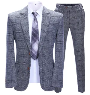 Men's 2 Pieces Formal Grey Plaid Notch Lapel Tuxedos for Wedding(Blazer Pants)