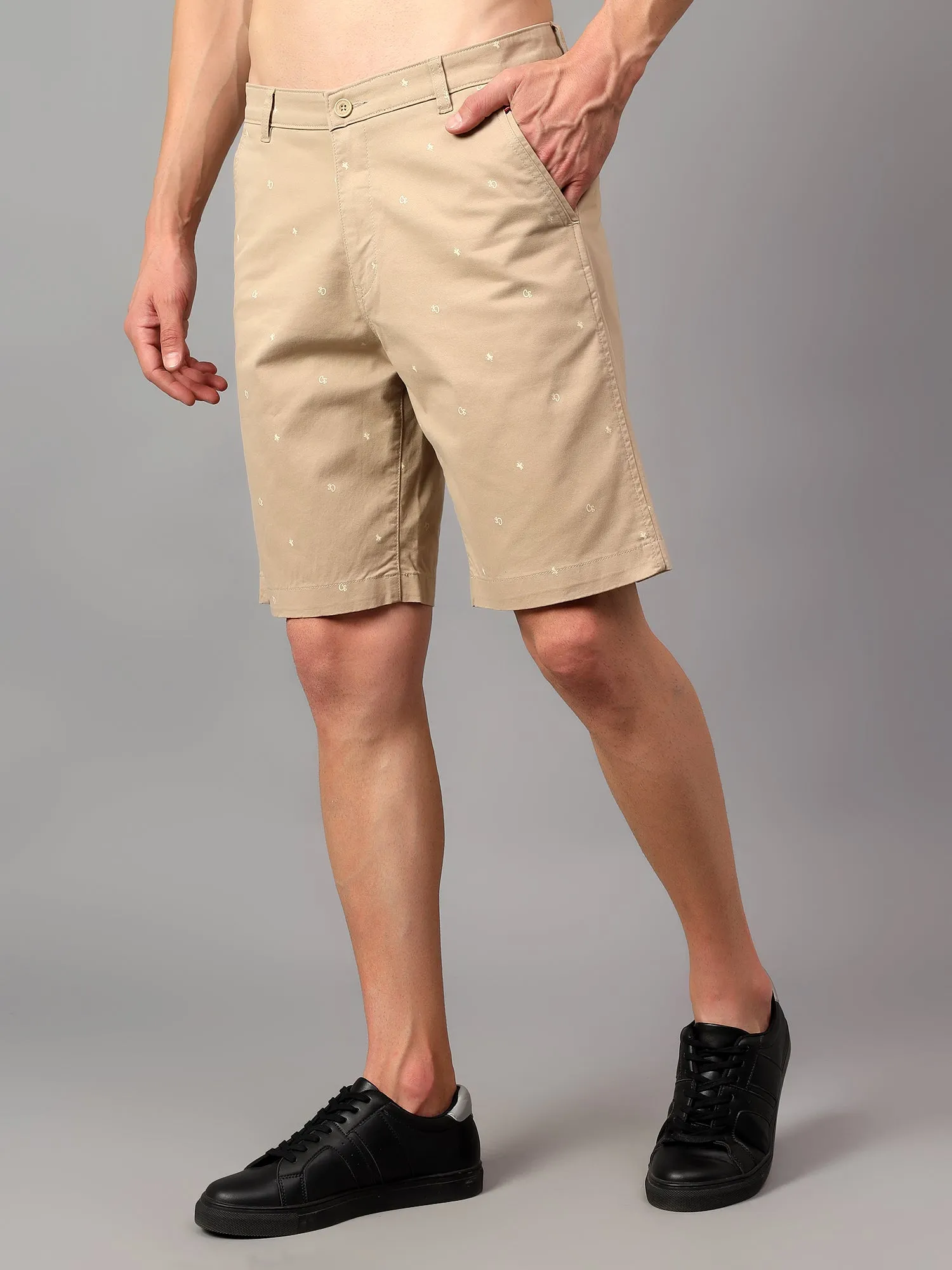 Men's Beige Printed Above Knee Bermuda