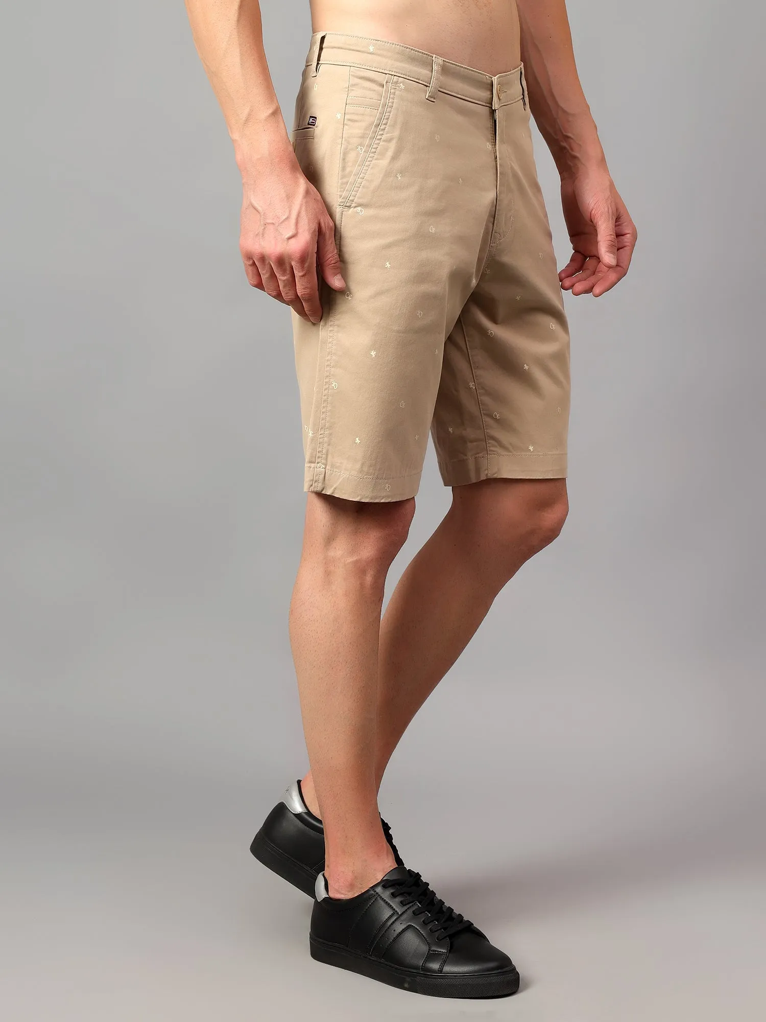 Men's Beige Printed Above Knee Bermuda