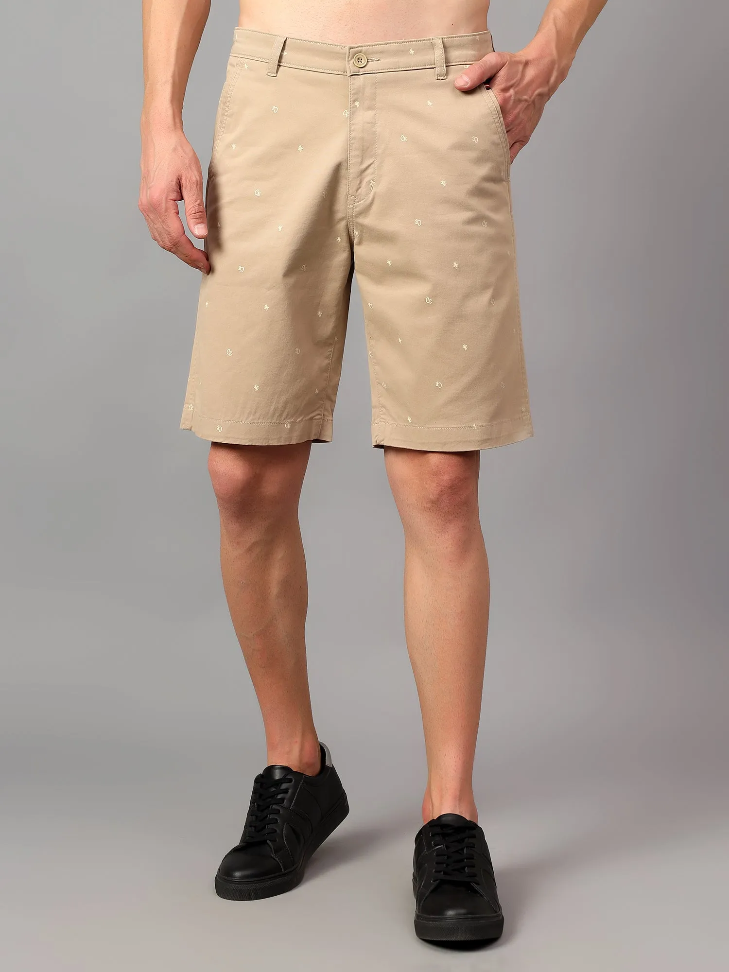 Men's Beige Printed Above Knee Bermuda