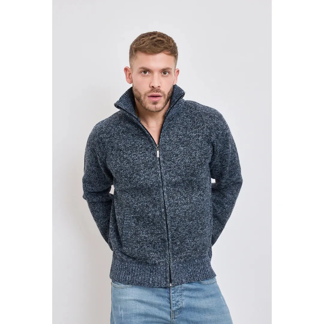 Men's Jumper Jacket Fleece Fur Lined Cardigan Knitted Warm Winter