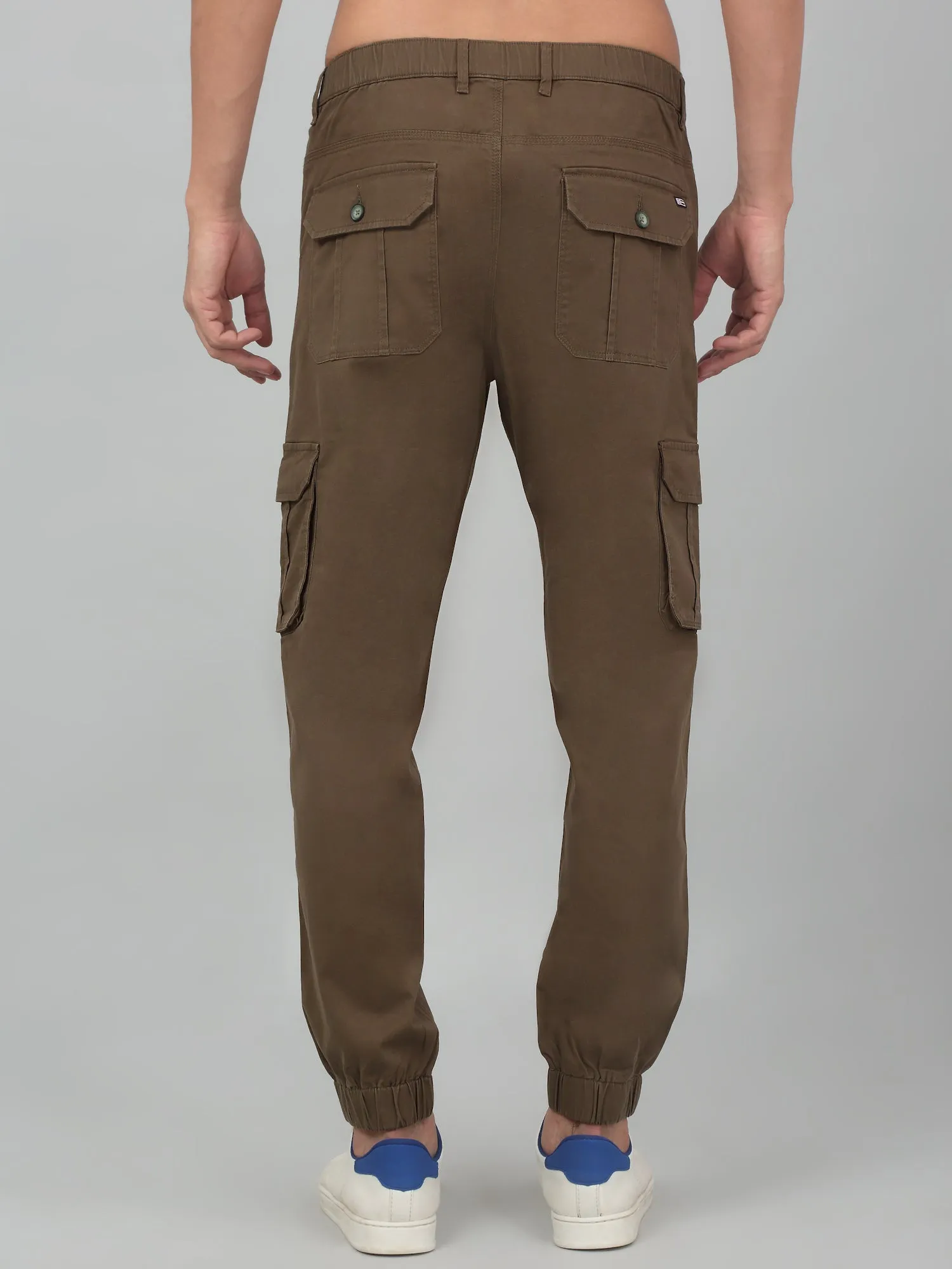 Men's Olive Green Solid Stretchable Cargo