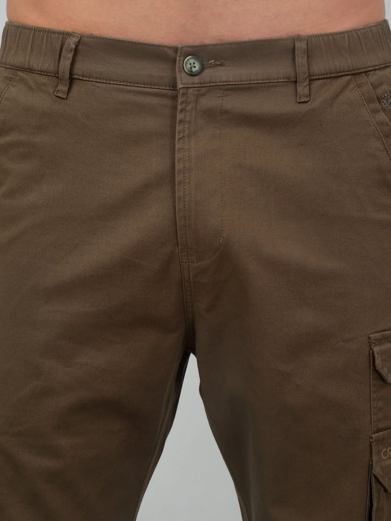 Men's Olive Green Solid Stretchable Cargo