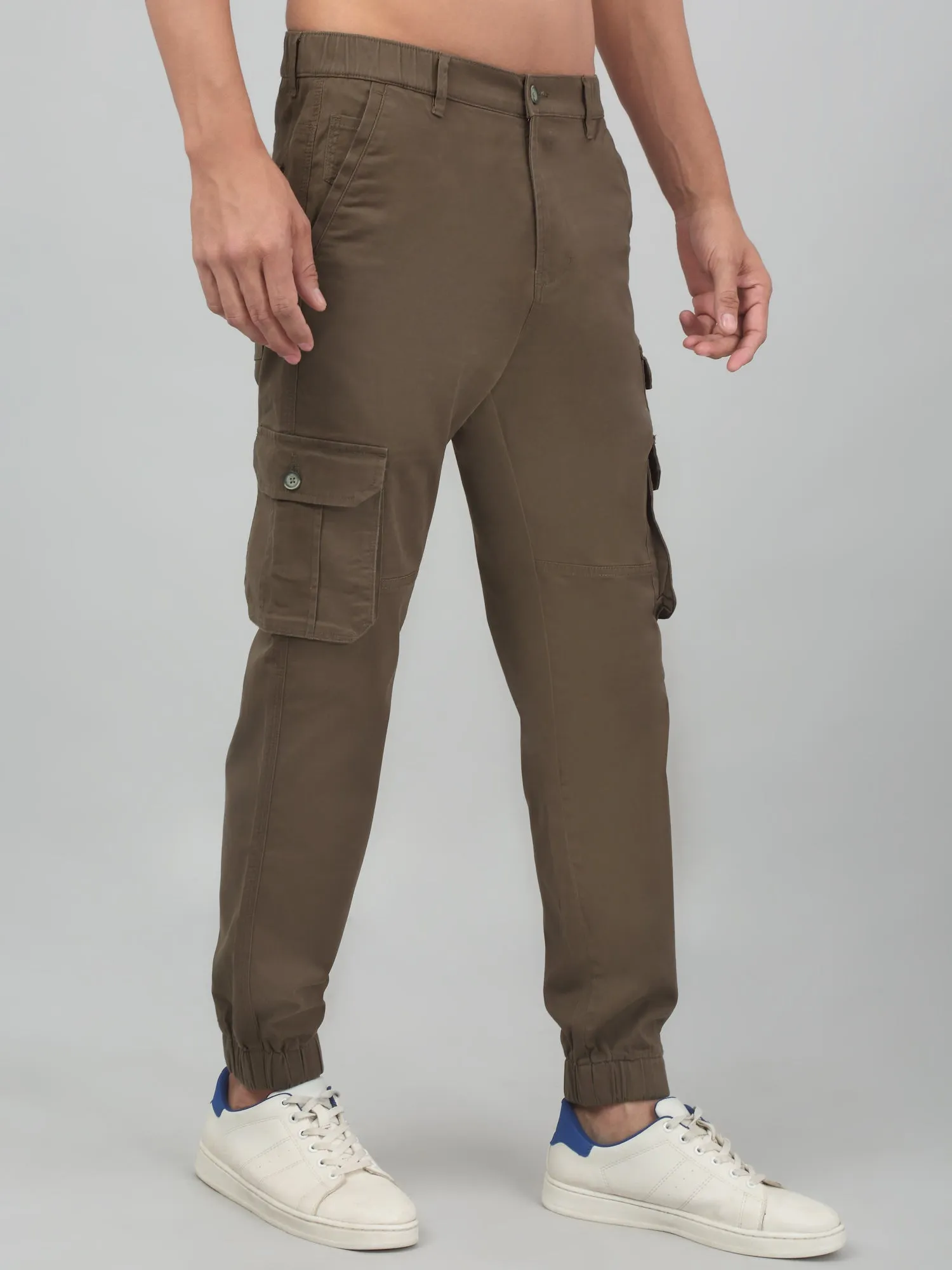 Men's Olive Green Solid Stretchable Cargo