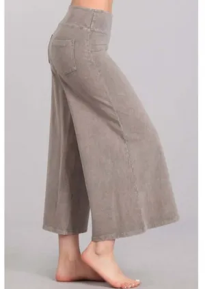 Mineral Washed Cropped Gaucho Pants Made in USA