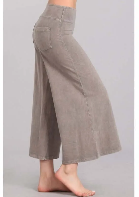 Mineral Washed Cropped Gaucho Pants Made in USA