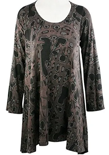 Nally & Millie - Scatter Shot, Scoop Neck Long Sleeve Asymmetric Hem Tunic Top