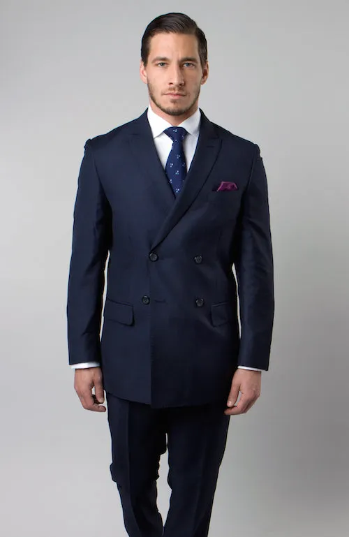 Navy Double Breasted Peak Lapel Slim Fit Suit