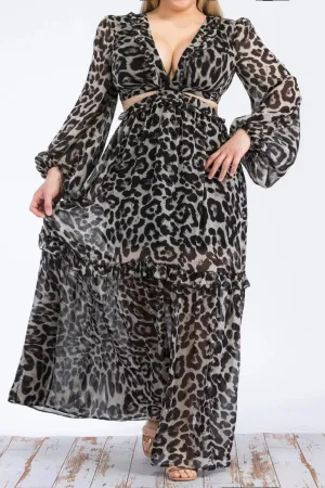 No Plans Leopard Cut Out Maxi Dress