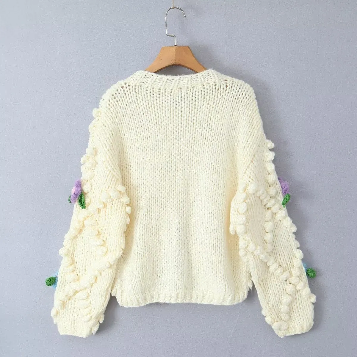 Petunia Flowers Embroidery Knitted Cardigan