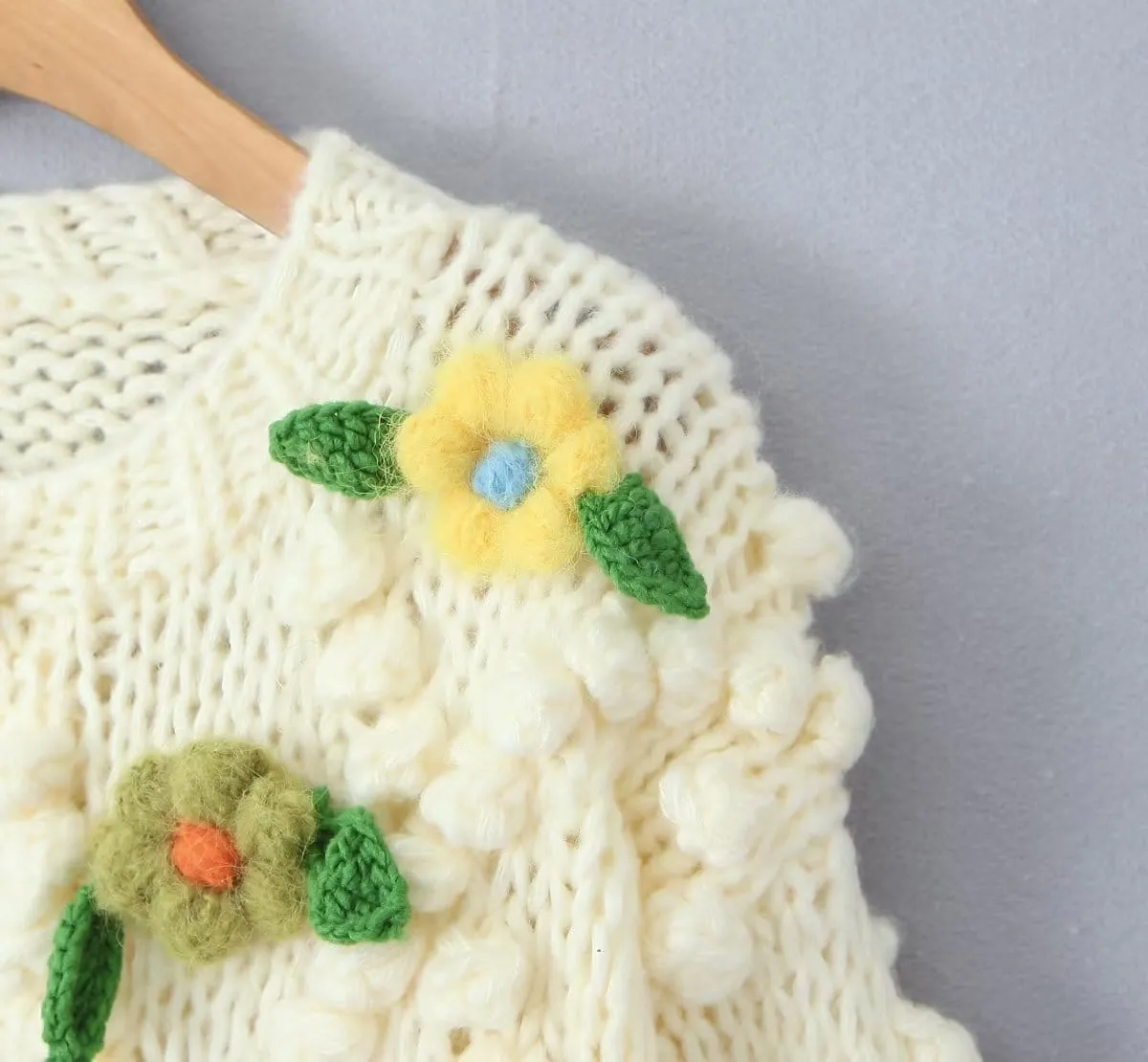 Petunia Flowers Embroidery Knitted Cardigan