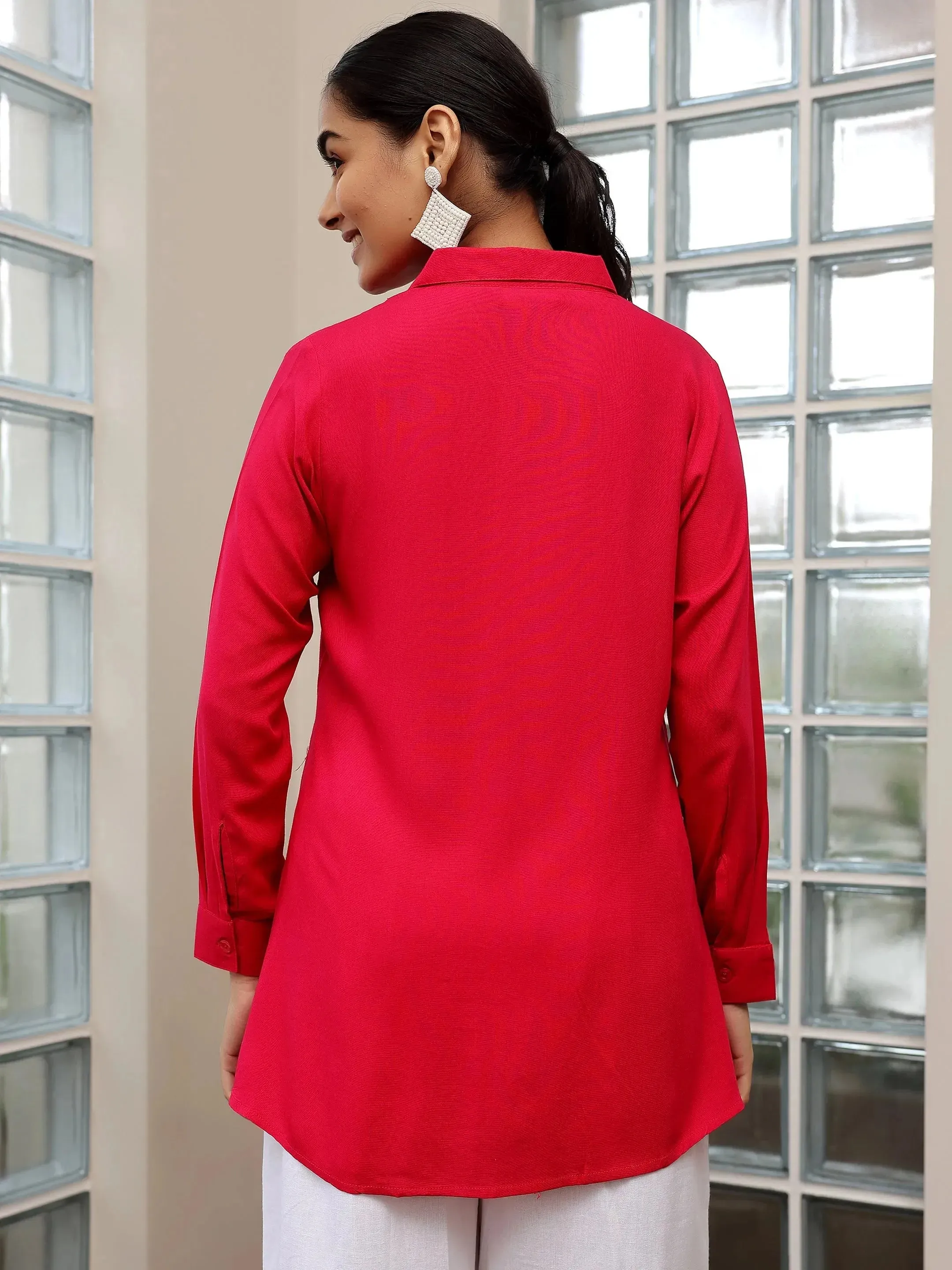 Pink Solid Rayon Straight Tunic