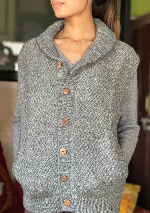 Plain Gray Honeycomb Pattern Women's Cardigan