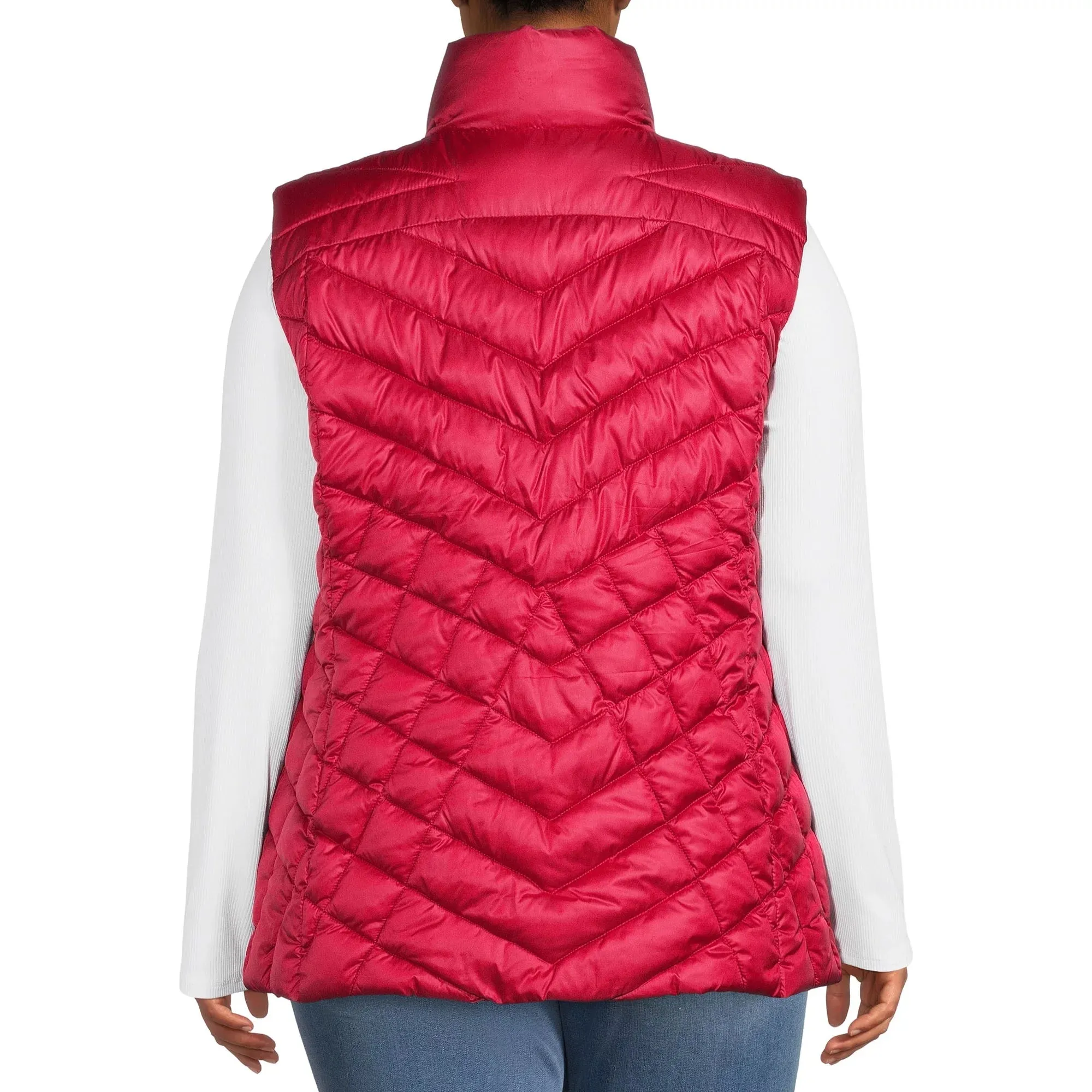 Plus Down Blend Chevron Quilted Puffer Vest Ruby