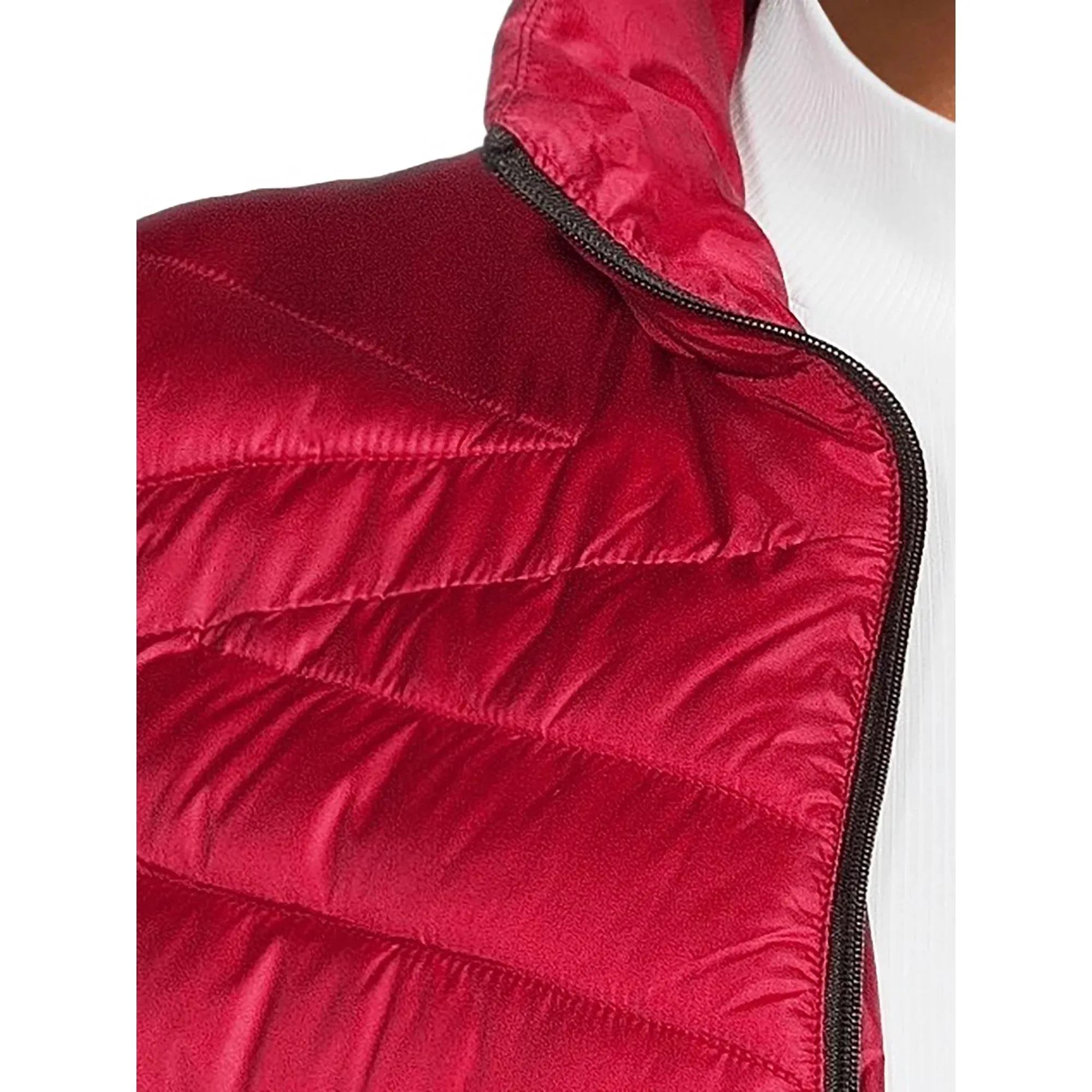 Plus Down Blend Chevron Quilted Puffer Vest Ruby