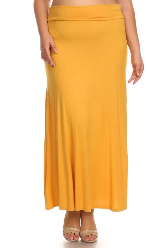 Plus size Solid high waisted a-line maxi skirt