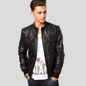 Reggie Black Bomber Leather Jacket for Men