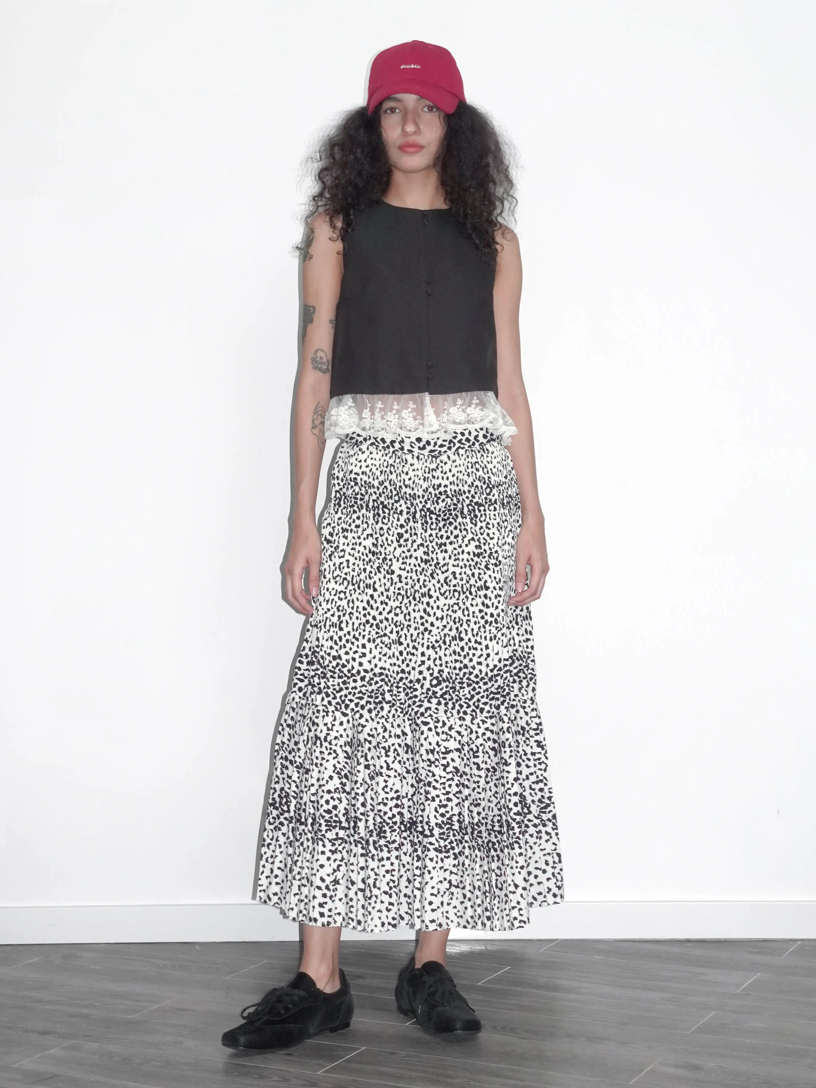 Retro Leopard Pleated A-Line Skirt