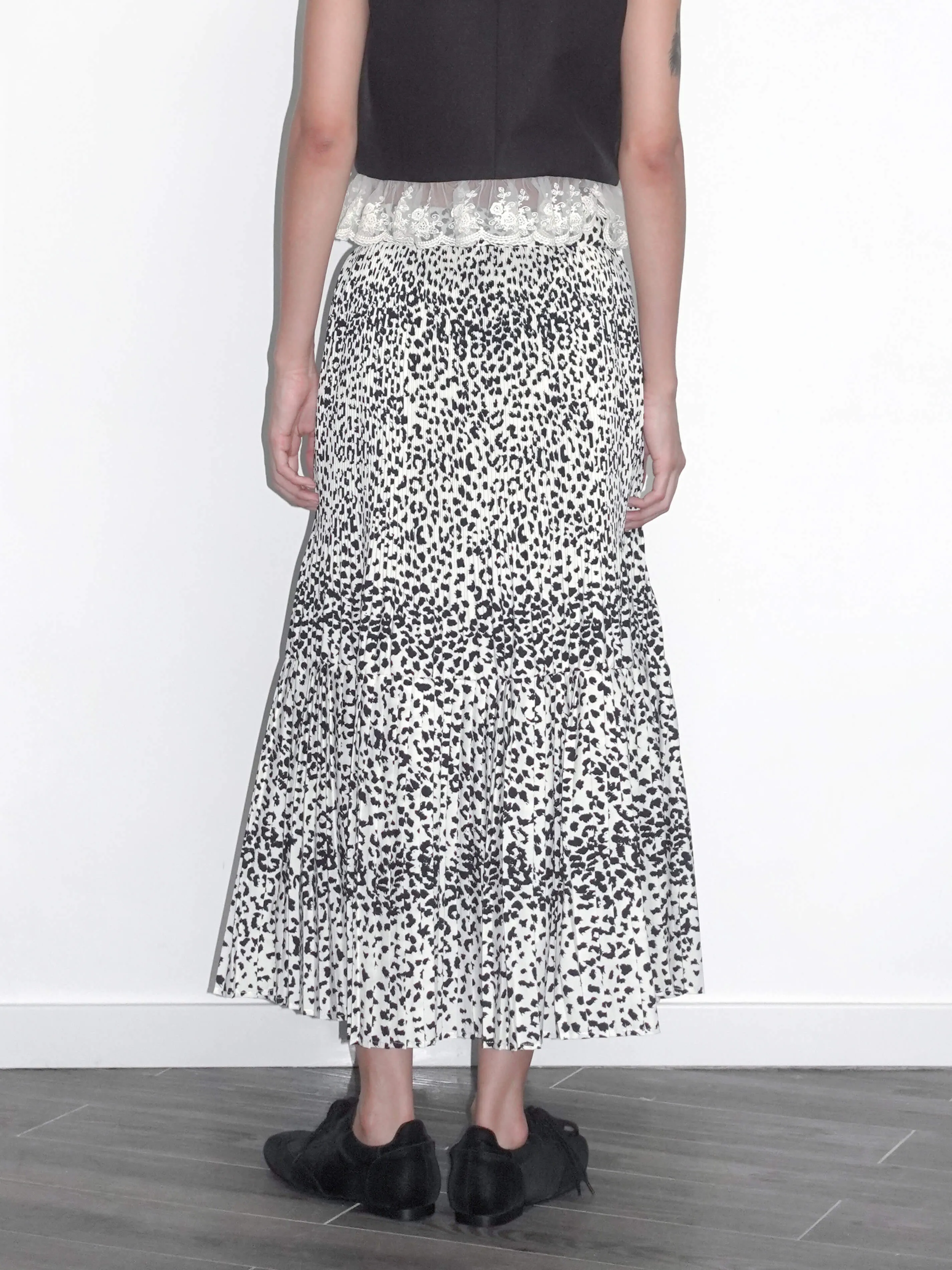 Retro Leopard Pleated A-Line Skirt