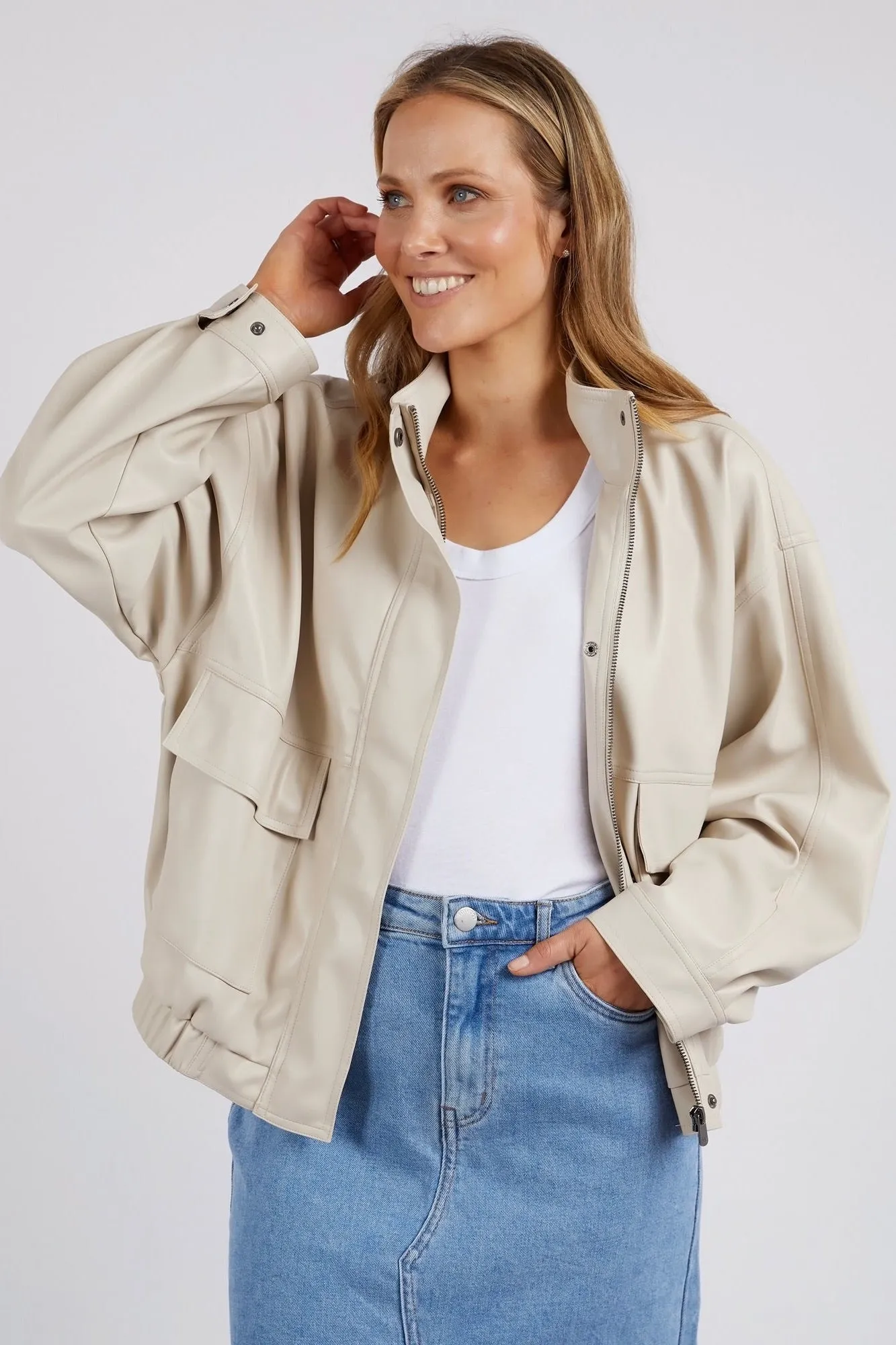 Rory Bone PU Bomber Jacket