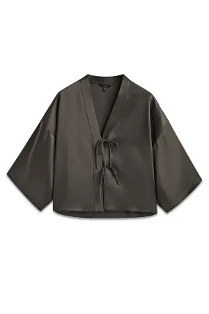 Satin Kimono Blouse With Ties