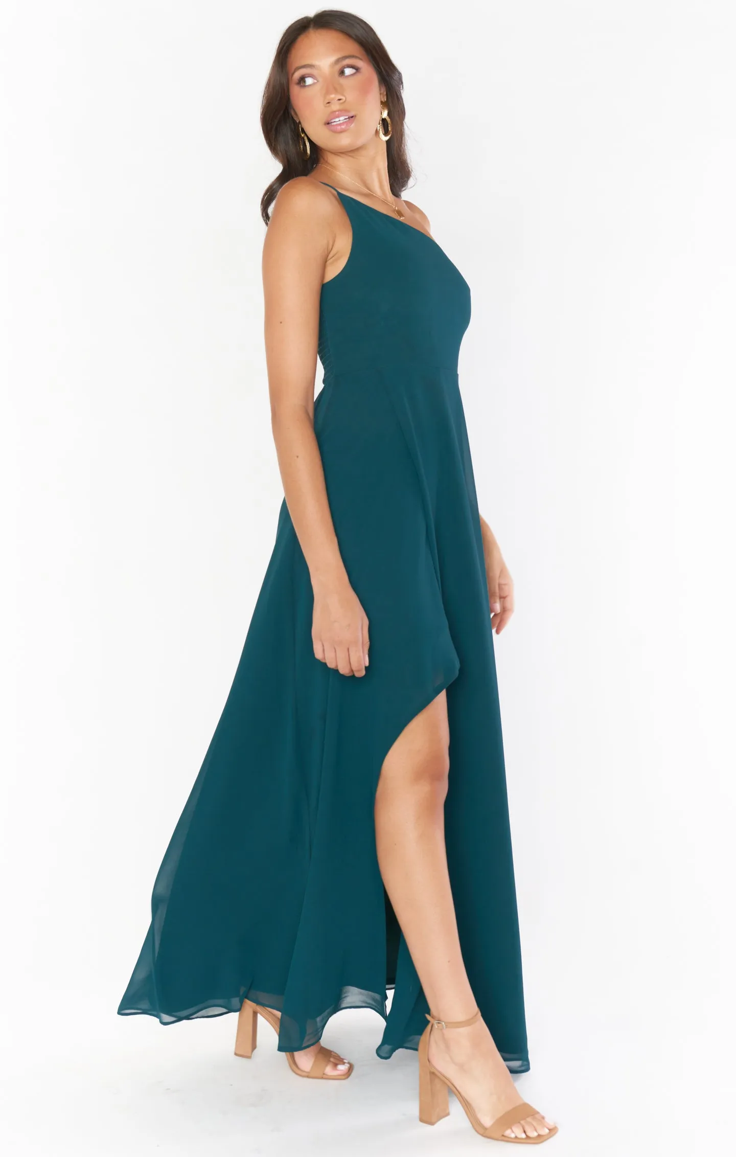 Shannon One Shoulder Dress ~ Emerald Chiffon