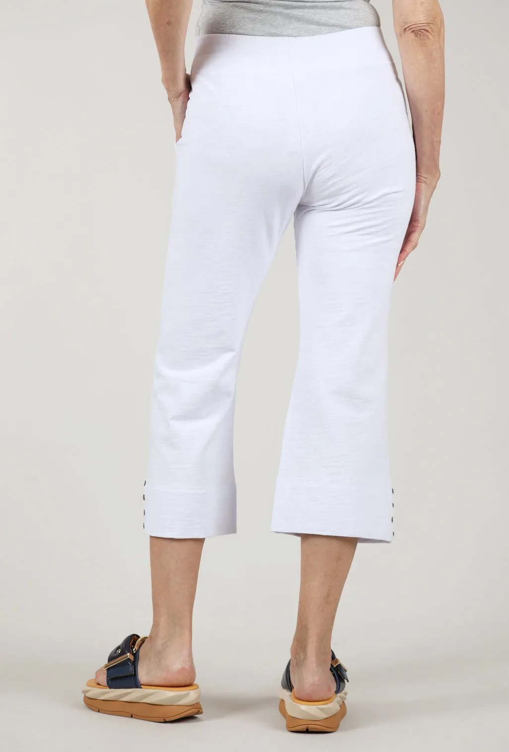 Side-Button Capri Pant, White