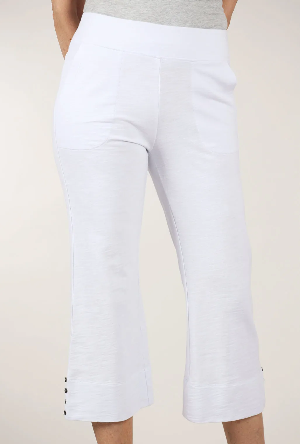 Side-Button Capri Pant, White