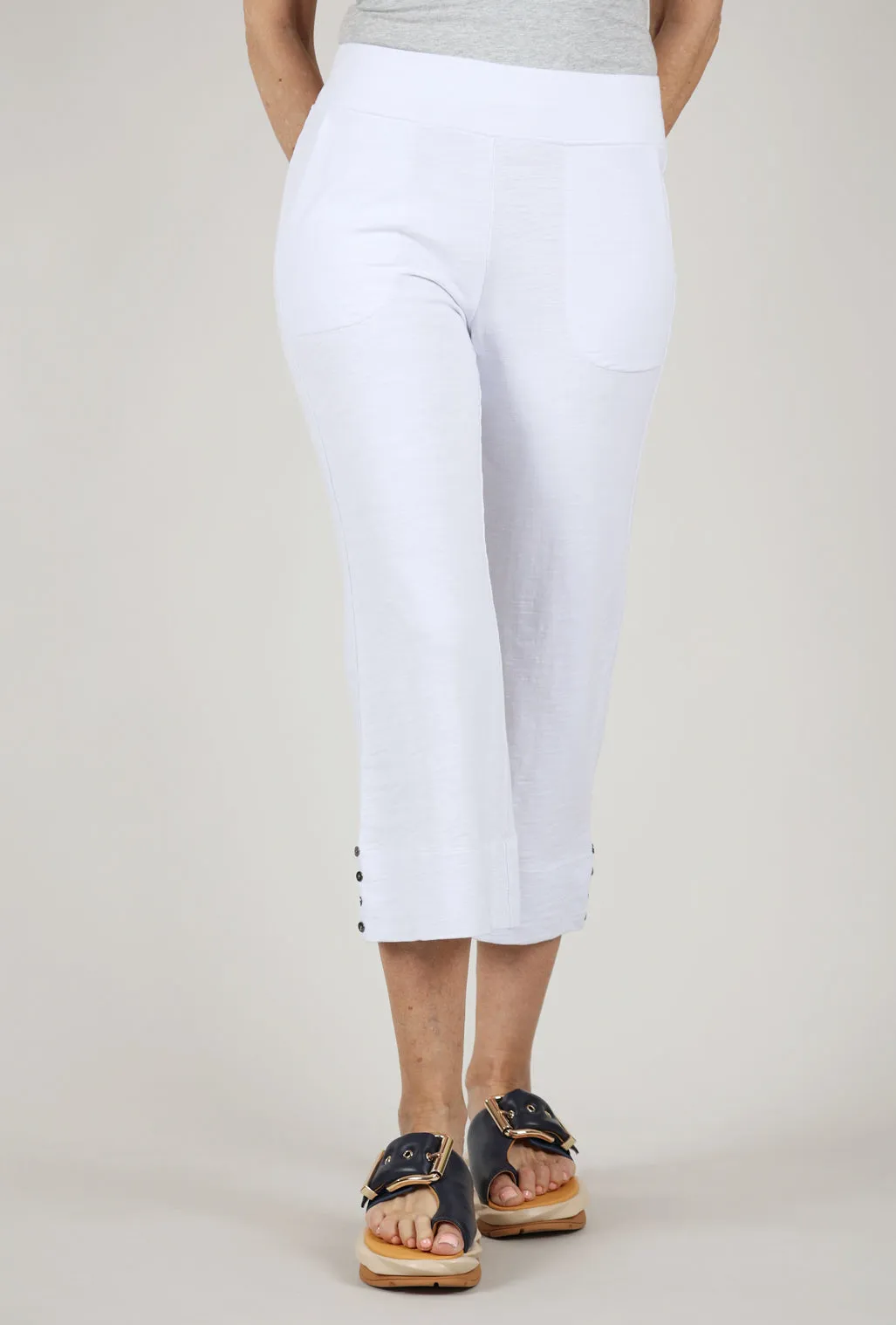 Side-Button Capri Pant, White