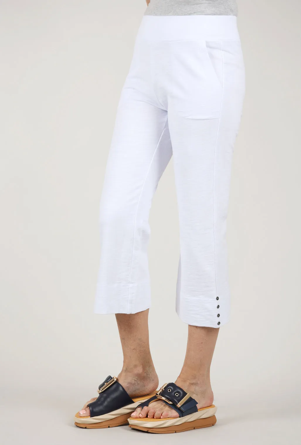 Side-Button Capri Pant, White