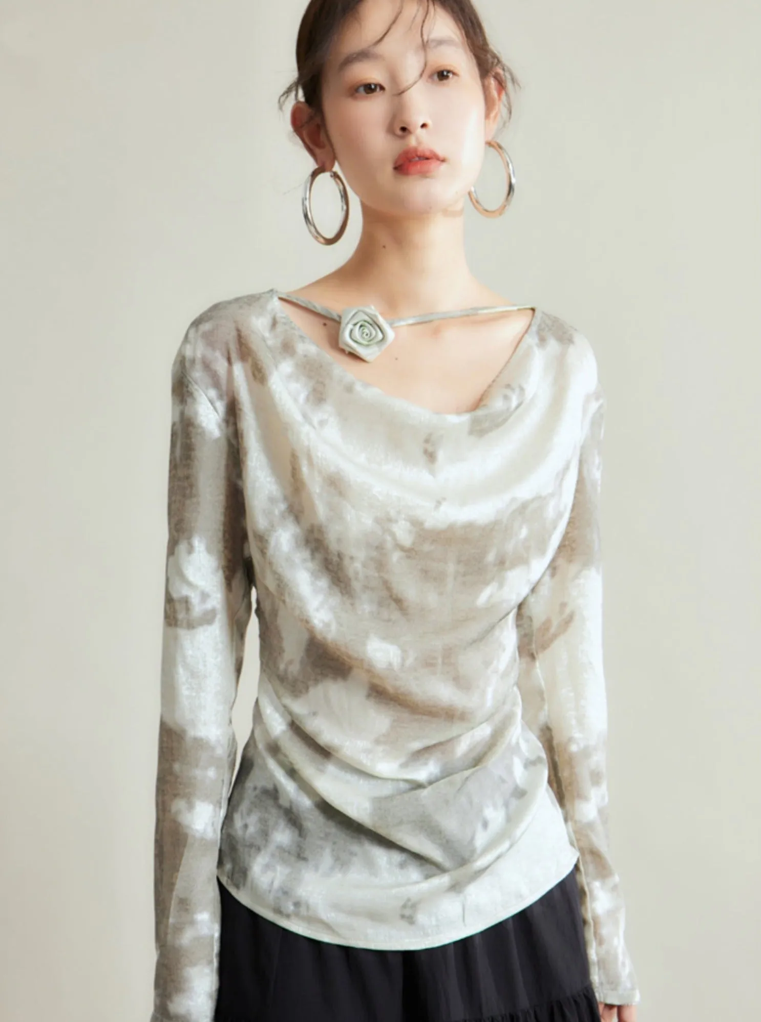 Silvery-White Satin/Silk Blouse