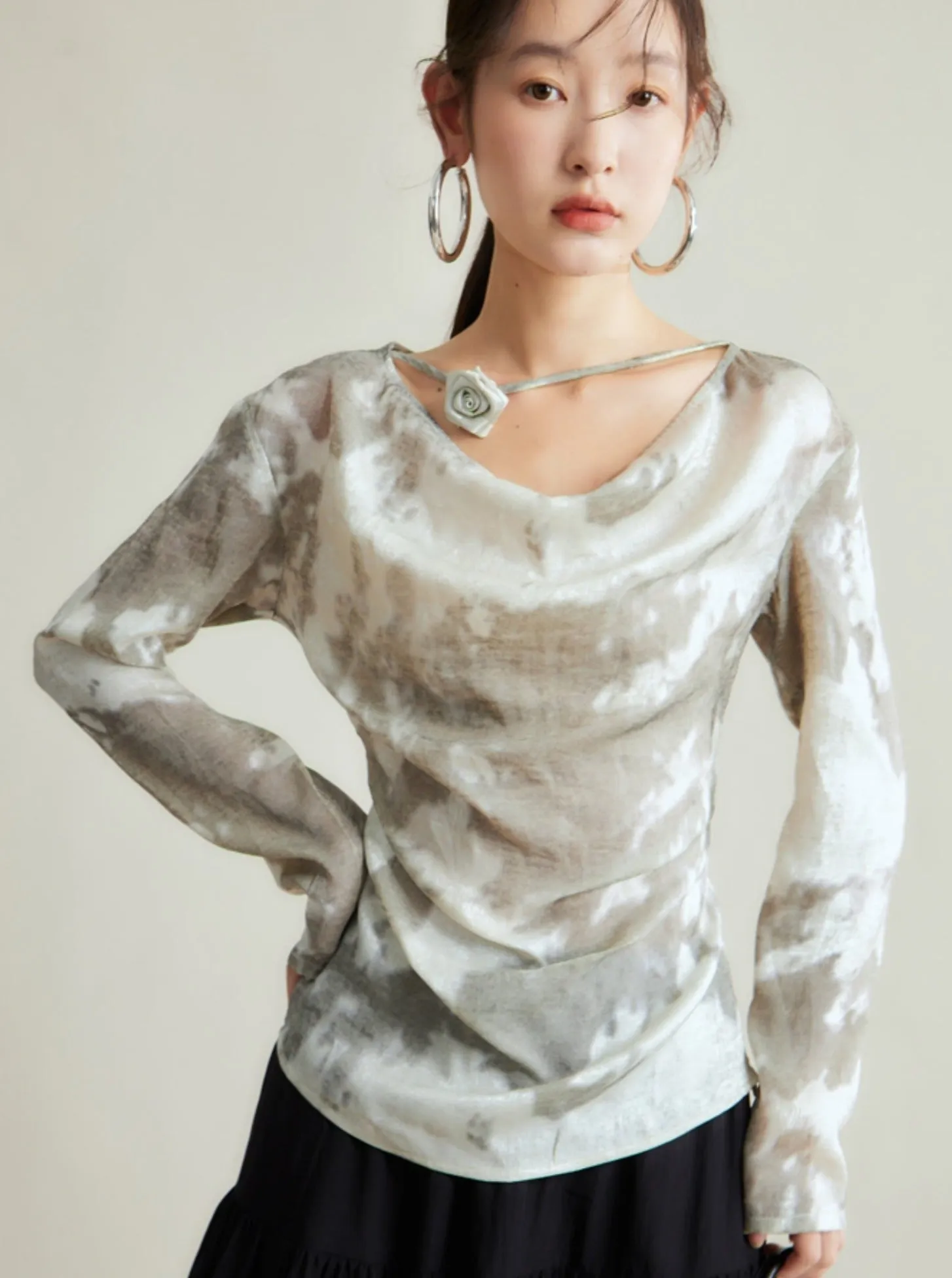 Silvery-White Satin/Silk Blouse