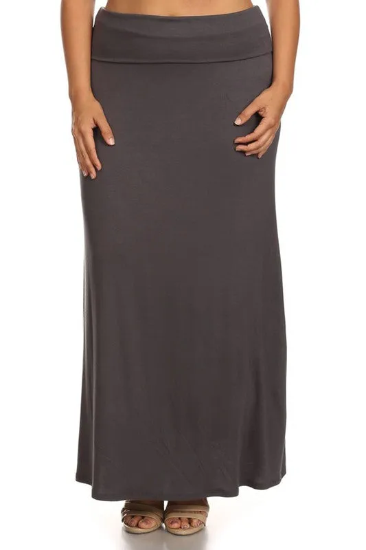 Solid High Waisted A-line Maxi Skirt | Plus Size