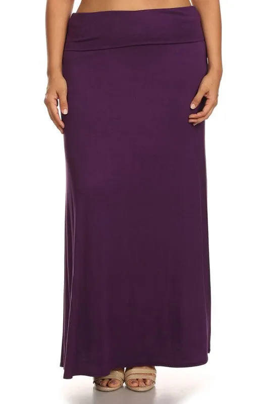 Solid High Waisted A-line Maxi Skirt | Plus Size