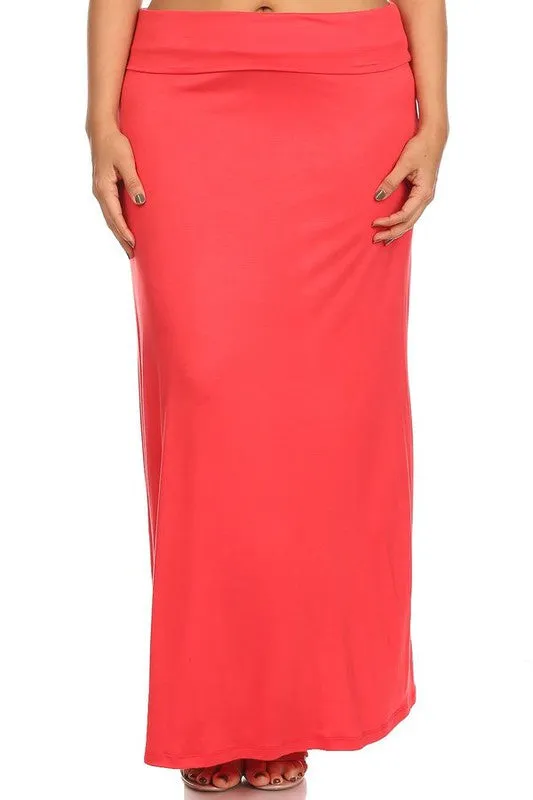 Solid High Waisted A-line Maxi Skirt | Plus Size