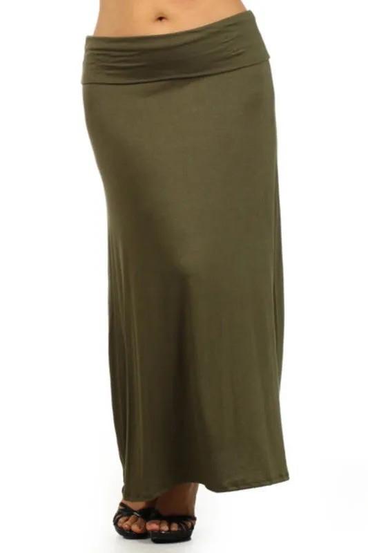 Solid High Waisted A-line Maxi Skirt | Plus Size